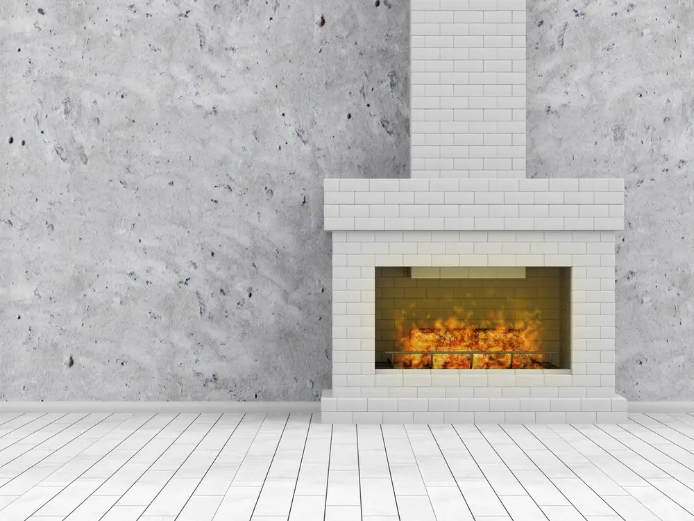 whitewashed brick fireplace