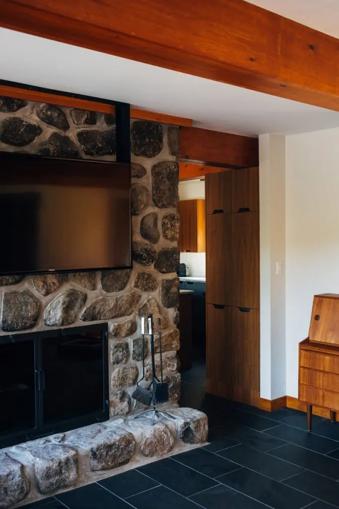 stone fireplace inside